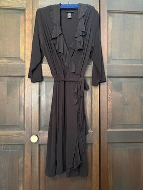 Lane Bryant Black Ruffle Wrap Midi Dress